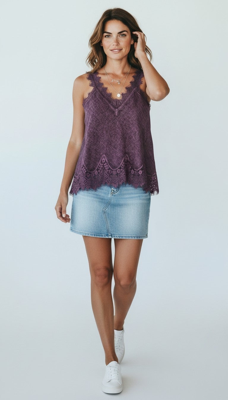 Top Lino con pizzo