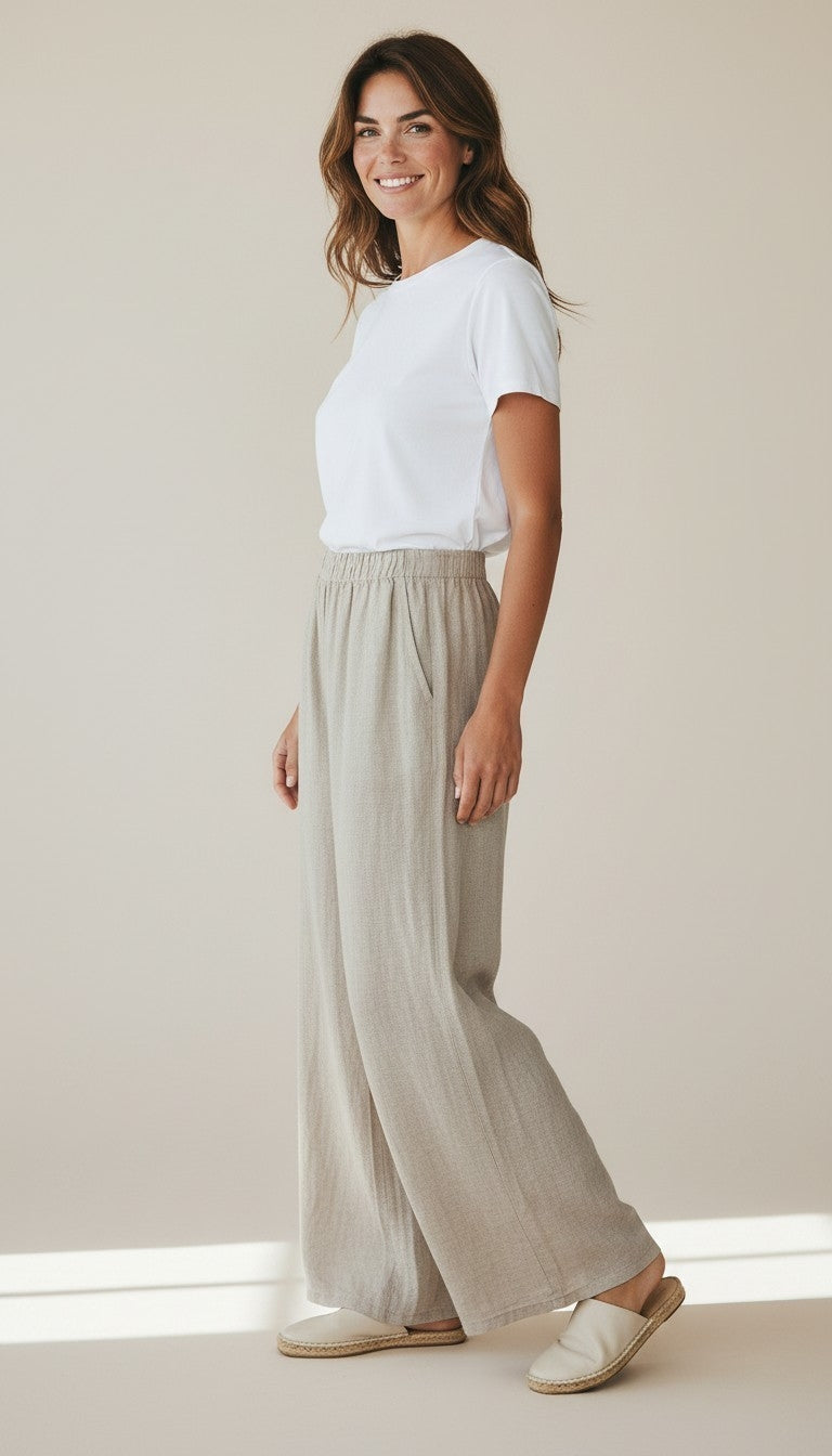 Pantaloni Lino a palazzo