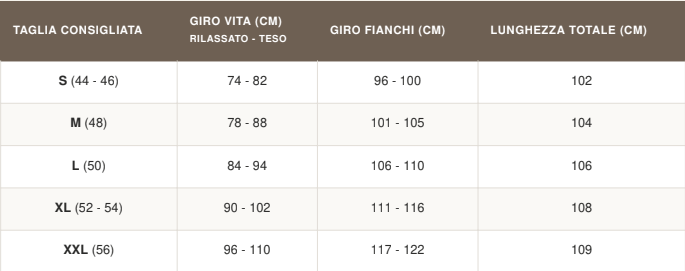 Guida alle taglie Pantalone Viscosa morbido