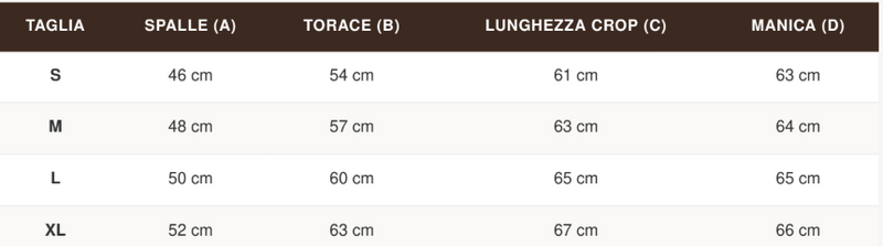 Guida alle taglie Giacca Crop eco pelle