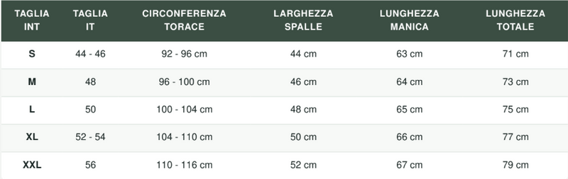 Guida alle taglie Camicia-Giacca tessuto tecnico