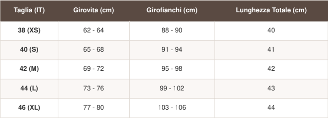 Guida alle taglie Minigonna con pantaloncino integrato