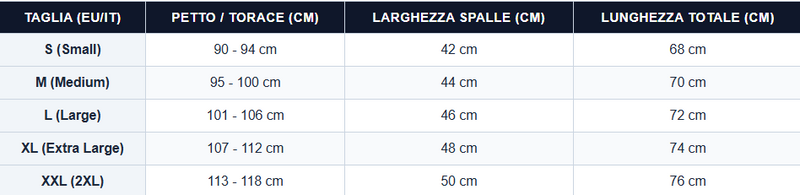 Guida alle taglie T-Shirt tessuto elastico