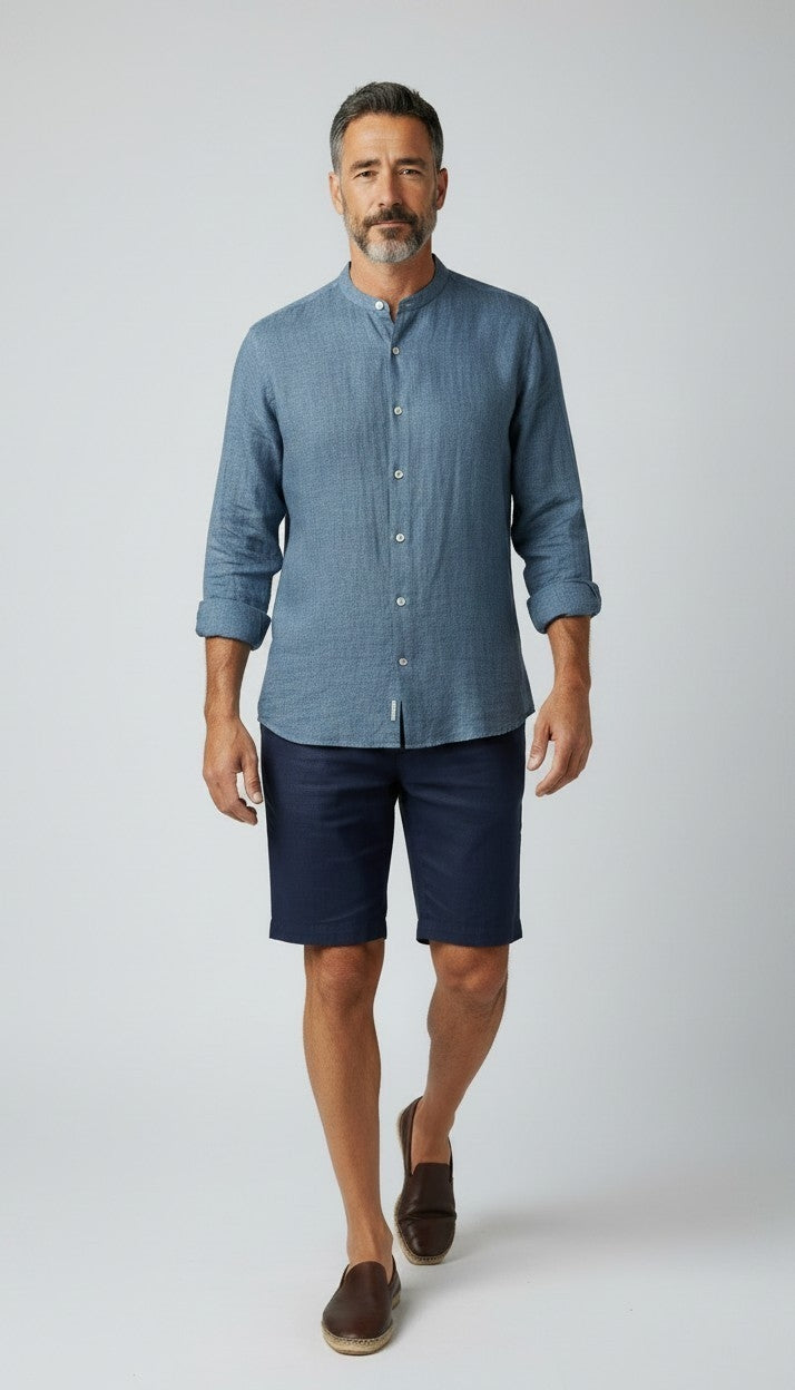 Camicia lino colletto coreana
