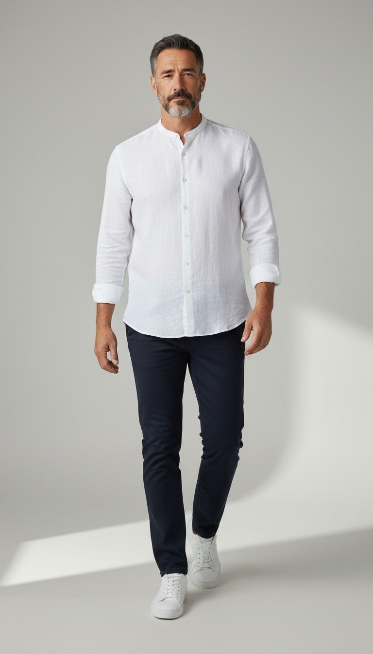 Camicia lino colletto coreana