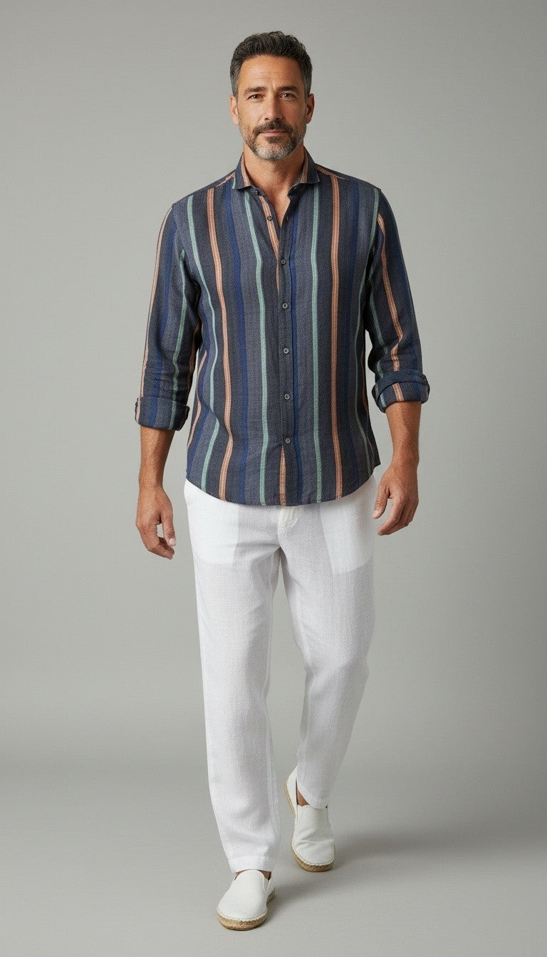 Camicia Lino a righe verticali